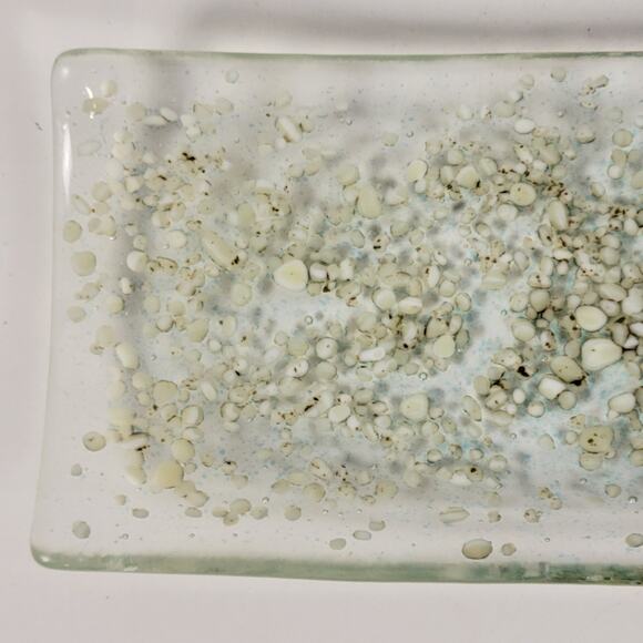 Fused Art Glass Server Dish Tray Plate Blue Ombre Clear Glass Rectangle - Picture 7 of 9